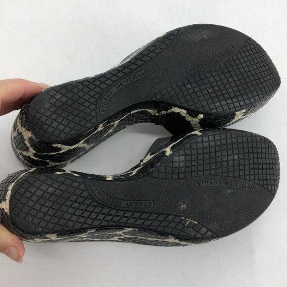 Stuart Weitzman Clipper Giraffe print platform wedge slides black leather size X - Picture 5 of 12
